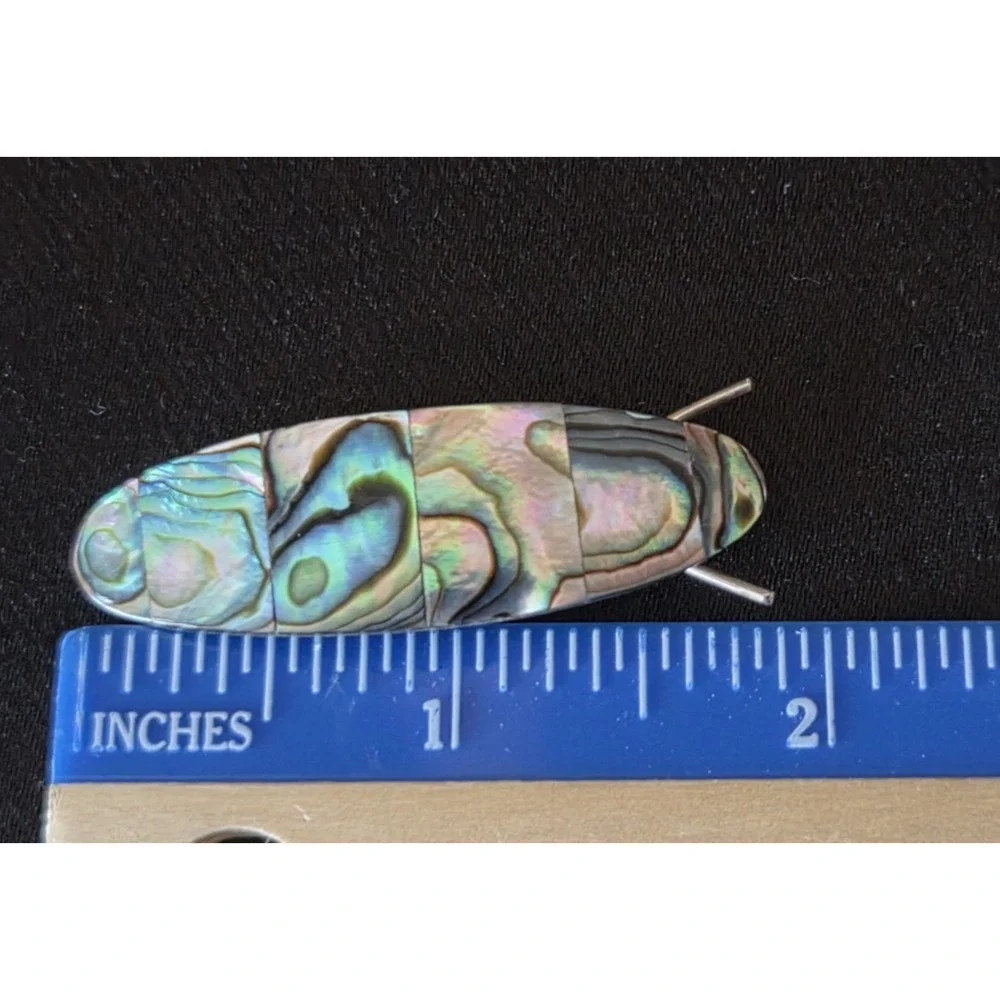 Vintage Mexico Silver Tone Abalone Inlay Barrette Women's Hair Clip Mid Century